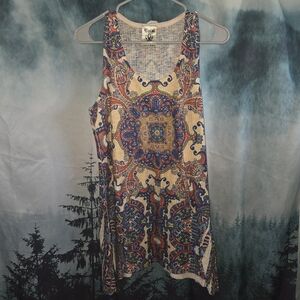 ❤️❤️❤️ Be Vocal Blue & Yellow Patterned Tank Top